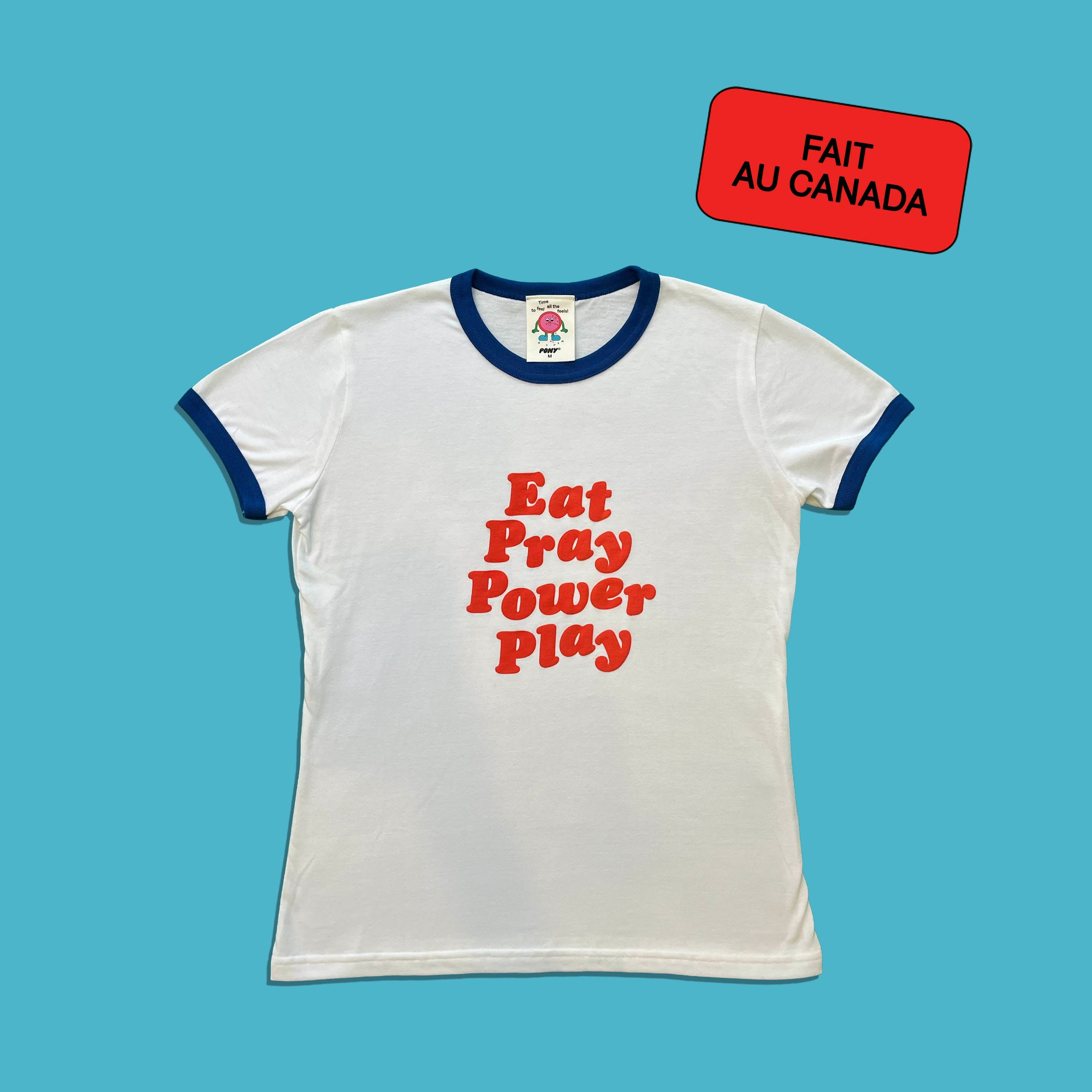 Eat Pray Power Play - Ringer tee blanc/bleu - Femme