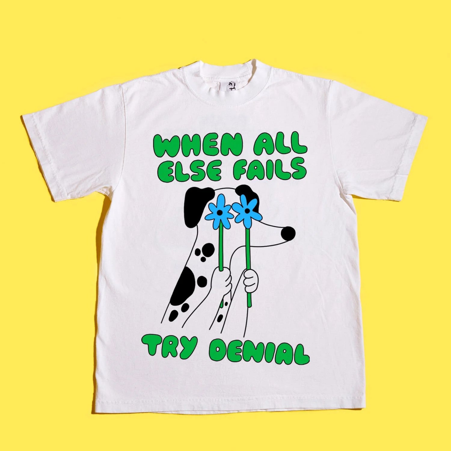 T-shirt boxy When all else fails, try denial - Blanc